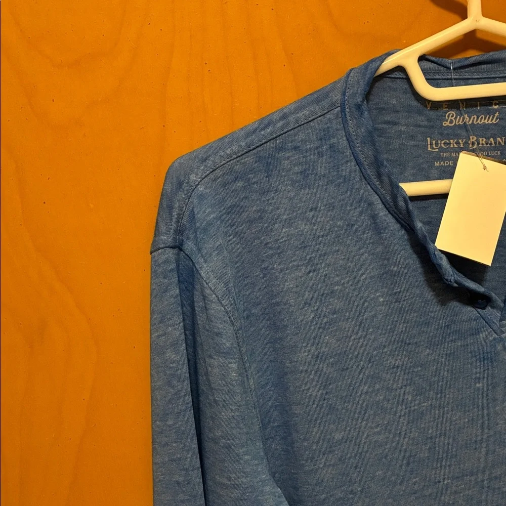 NWT Lucky Brand Mens Heather Blue Venice Burnout Notch Neck Long Sleeve Size S - Picture 7 of 13